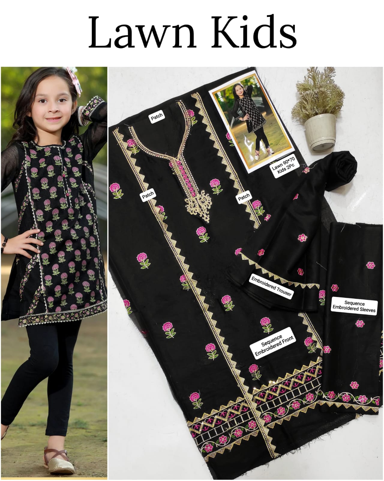 Kids Lawn Embroidered Suit