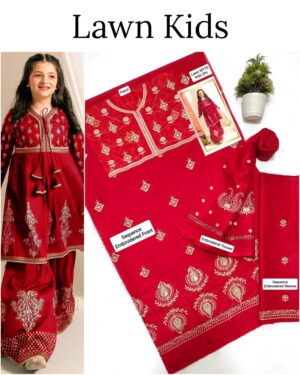 Kids Lawn Embroidered Suit