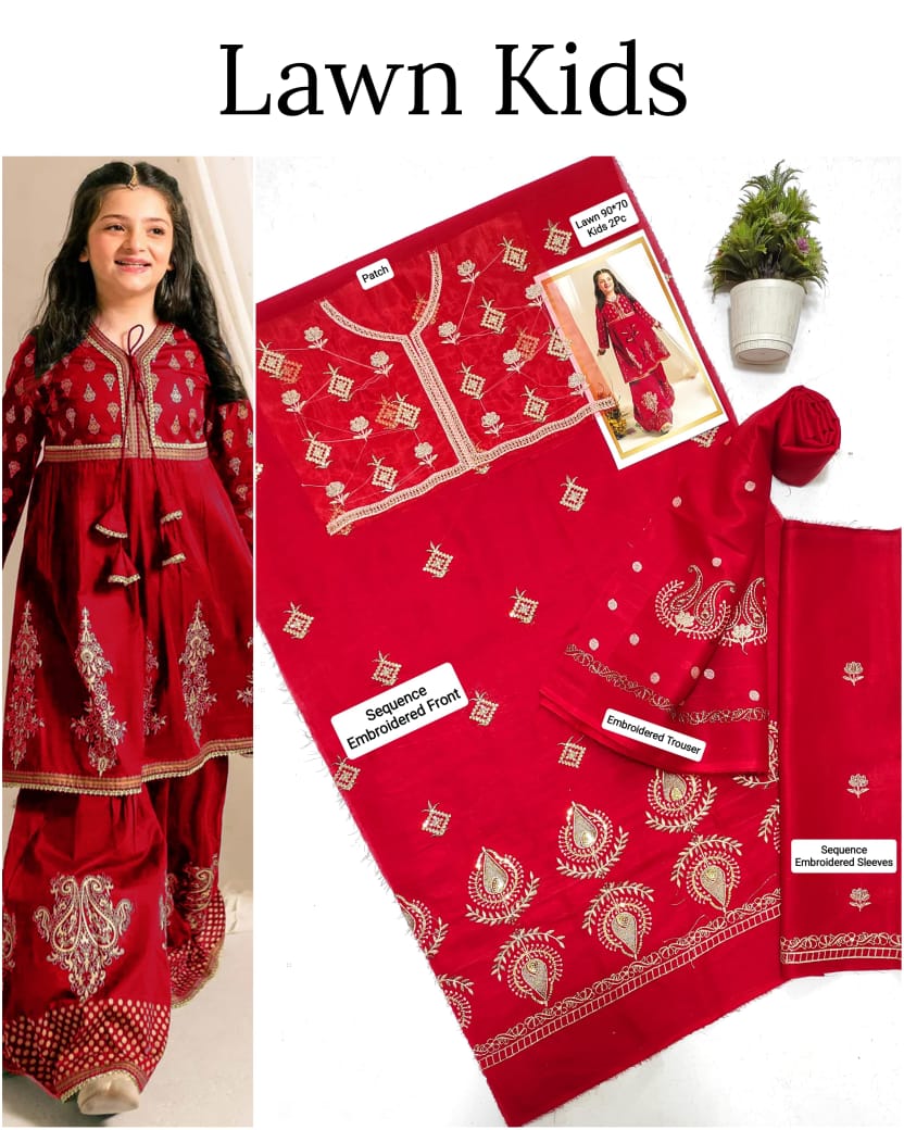 Kids Lawn Embroidered Suit