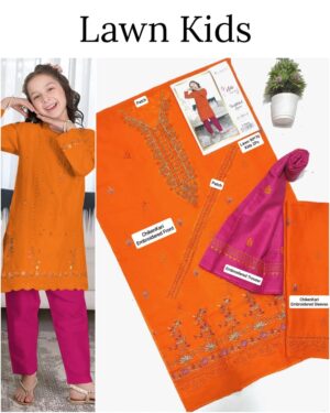 Kids Lawn Embroidered Suit
