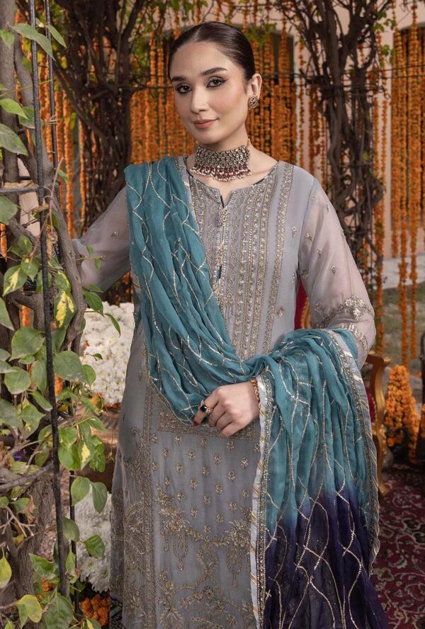 chiffon embroidered dress with pearls