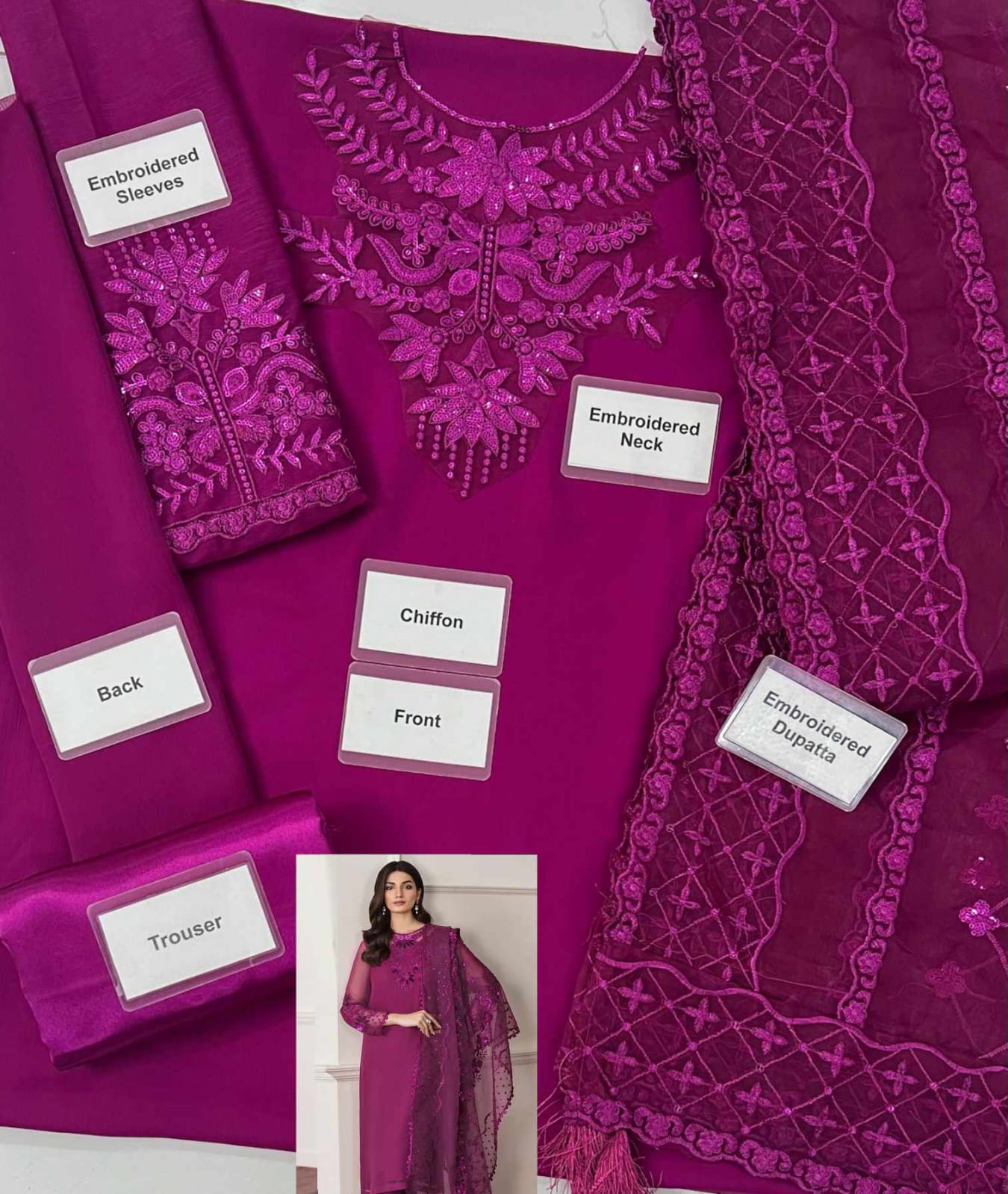 Embroidered chiffon dress