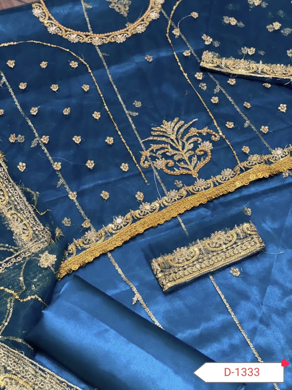 Party Wear Net Embroidered Dress with Silk Trouser