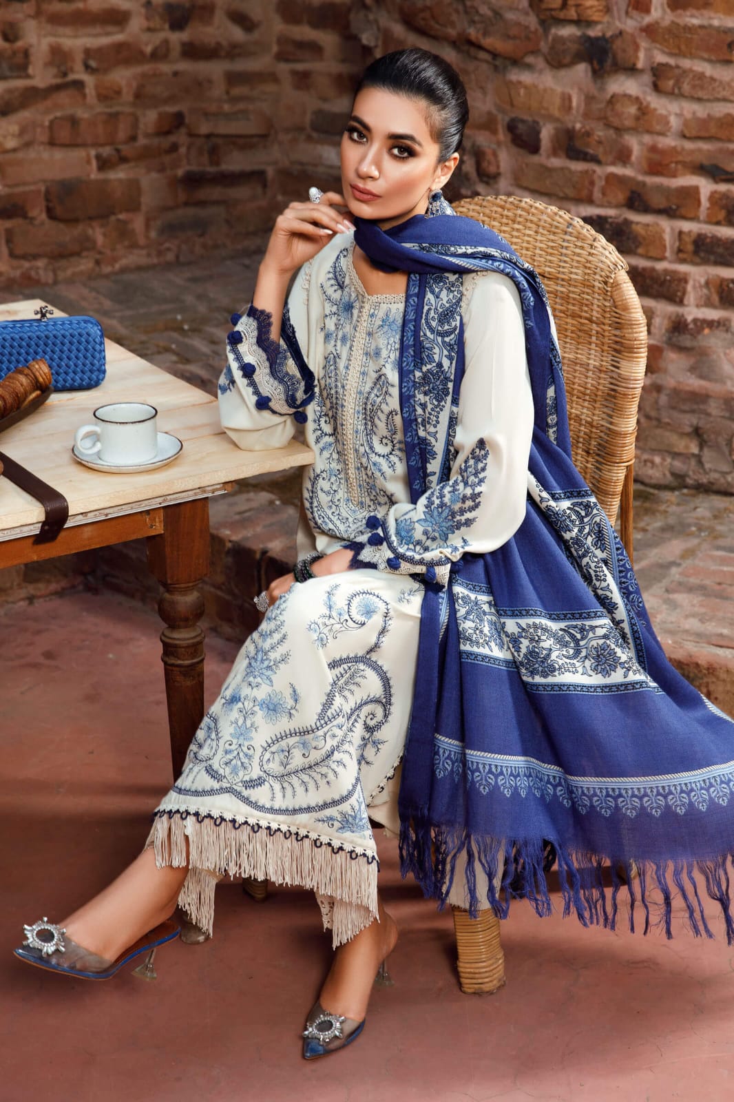 Grey dhanak embroidered fancy wear