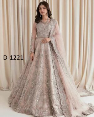 Maria B Luxury Net Frock with Satin Silk Trouser – Heavy Embroidered & Adda Work