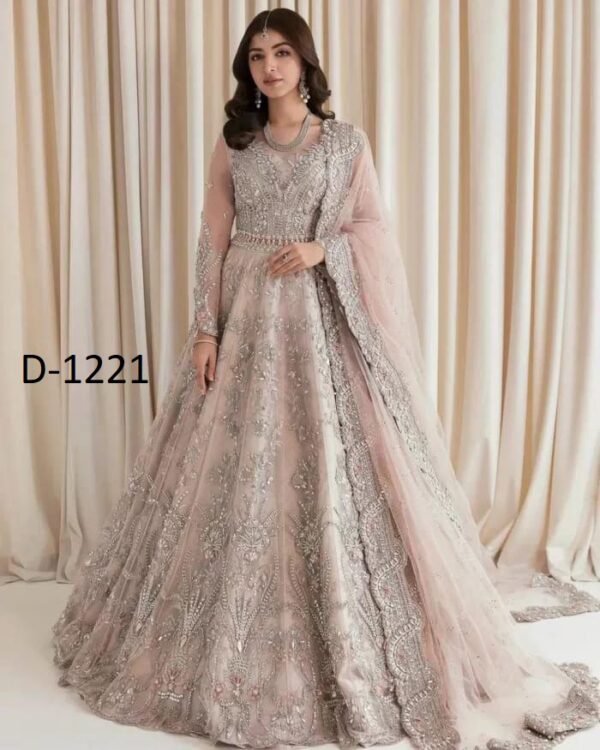 Maria B Luxury Net Frock with Satin Silk Trouser – Heavy Embroidered & Adda Work