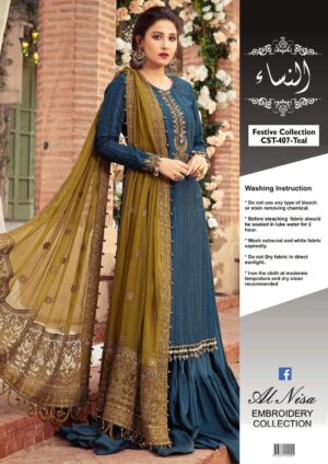 3PC Chiffon Suit with Embroidery – Luxury Festive Dress