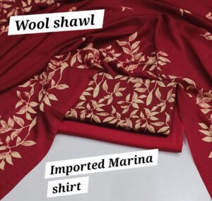 Women’s Peach Marina Wool 3PC Winter Suit – Allover Printed Shirt, Plain Trouser, Digital Printed Wool Dupatta